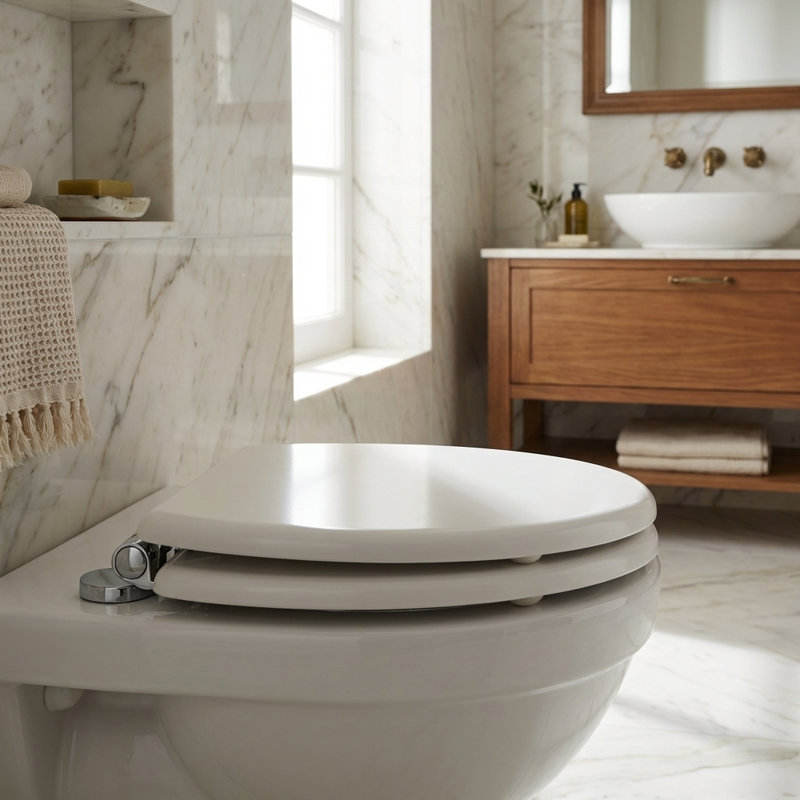 Wooden Soft Close Toilet Seat, Flexi-Fix Hinges (White Lugano)