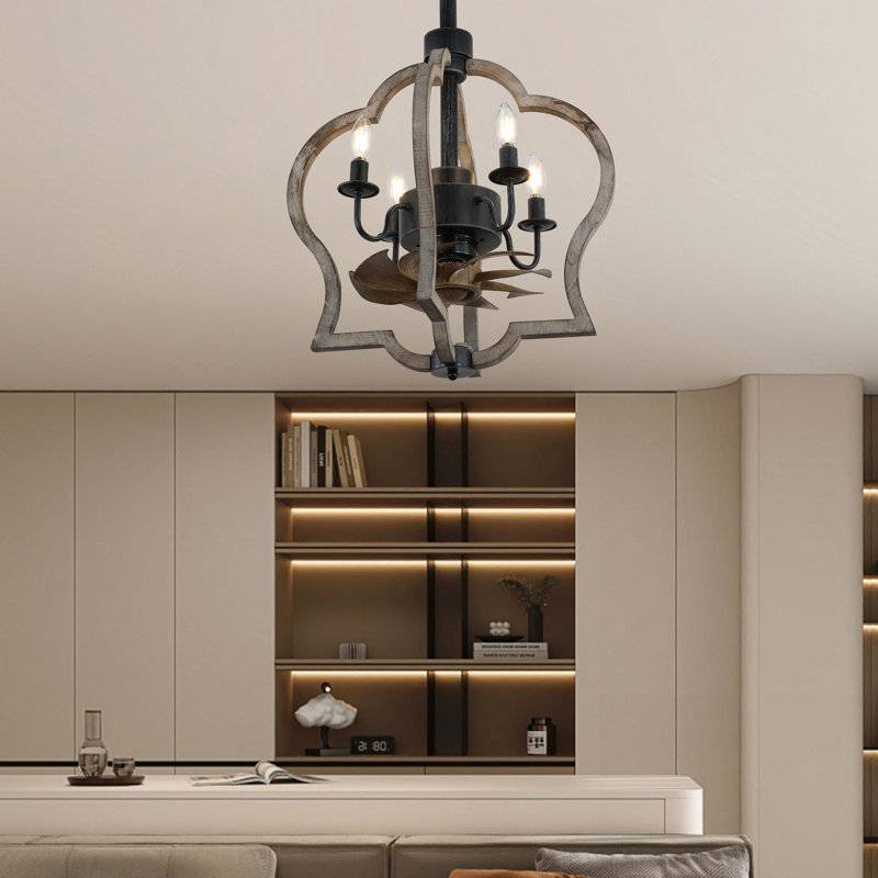 Montara 15" French Country Wood Reversible Ceiling Fan with 4 Lights and Remote, 3 Speeds Ceiling Fan
