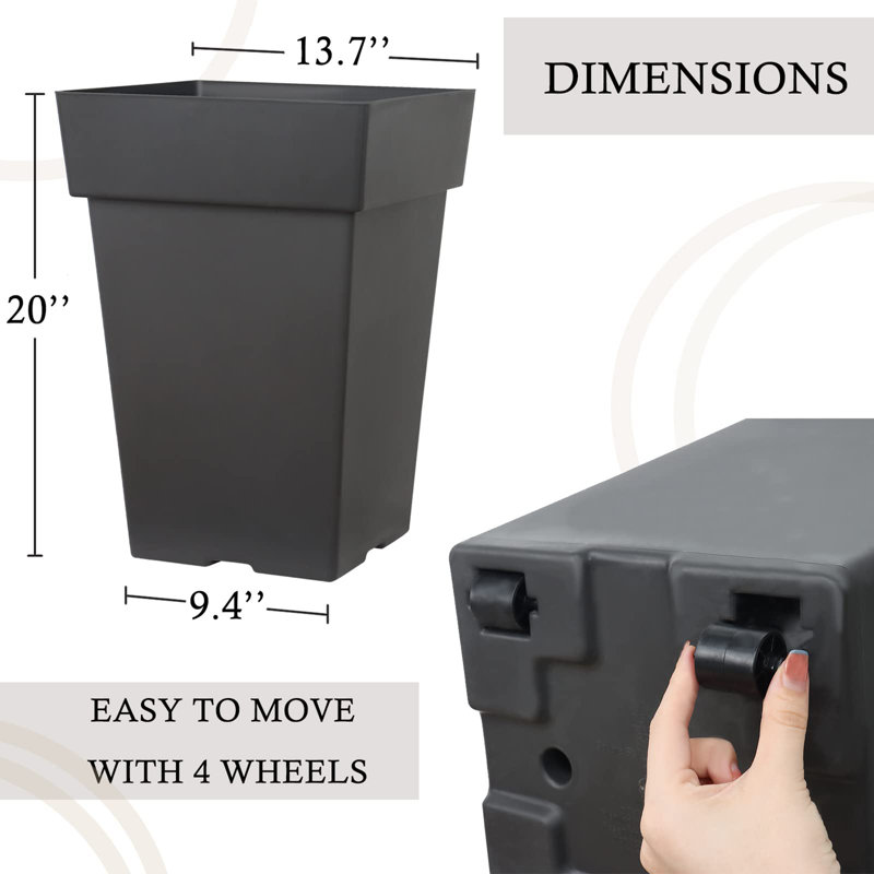 Set of 2 Large Plastic Plant Pots Flower, Dark Gray