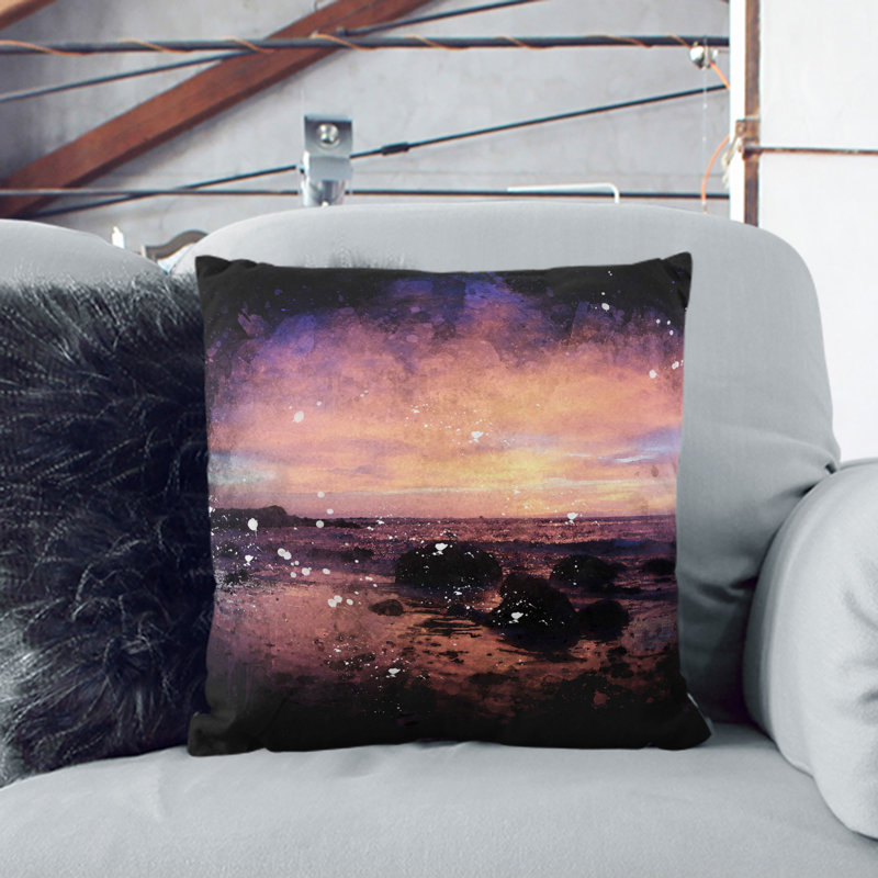 Beach Sunset Paint Splash Scatter Cushion, 55cm H x 55cm W x 20cm D