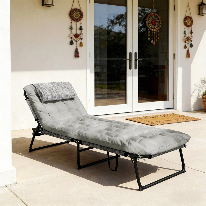 Chaise longue d'extérieur, chaise longue pliante, Gris