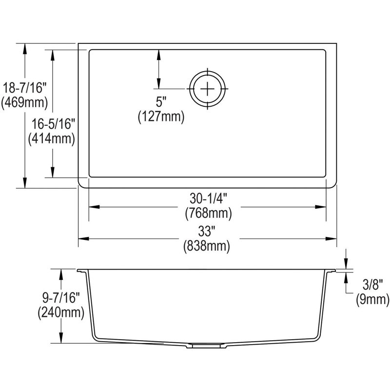 Elkay Quartz Classic 33" x 18-7/16" x 9-7/16" Single Bowl Undermount Sink, Graphite