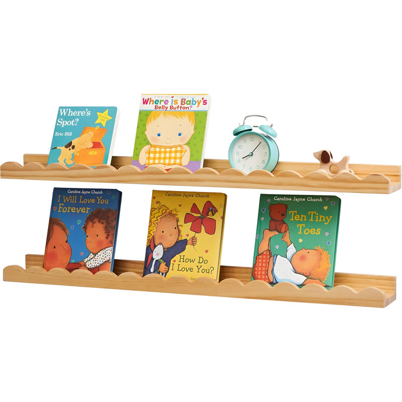Ensemble de 2 tablettes flottantes en bois de pin massif avec motif ondulé festonné