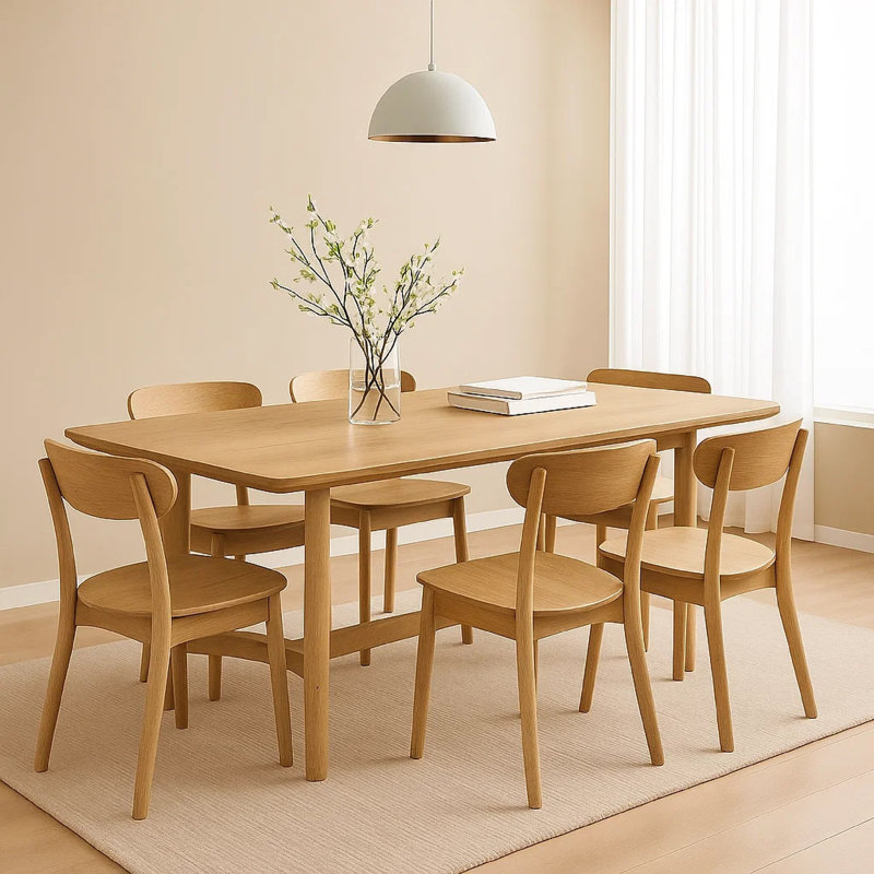 Table de salle à manger Aruk, plateau de table en bois brun 79 po, bords arrondis