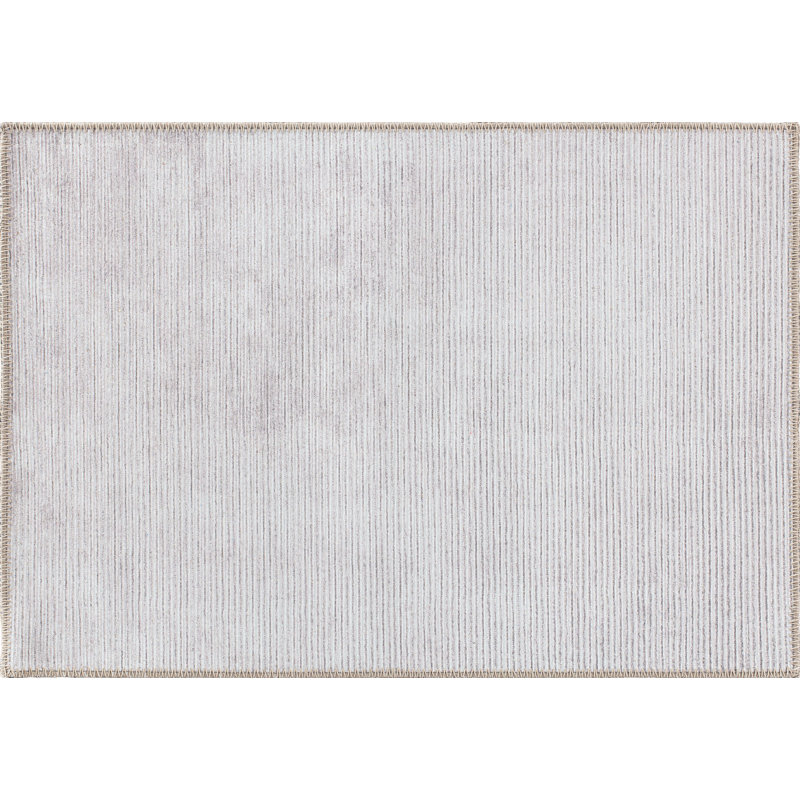 Cinderford Machine Washable Stripe Flatweave Performance Ivory/Grey Area Rug, Rectangle 2' x 3'