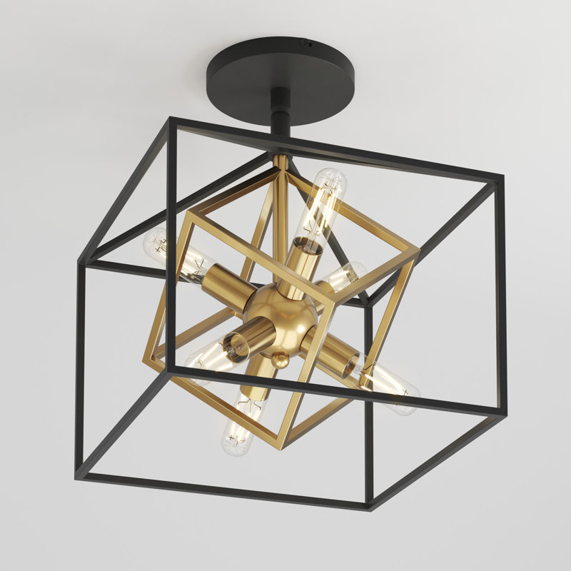 Matte Black and Gold Geometric Semi-Flush Mount Ceiling Light