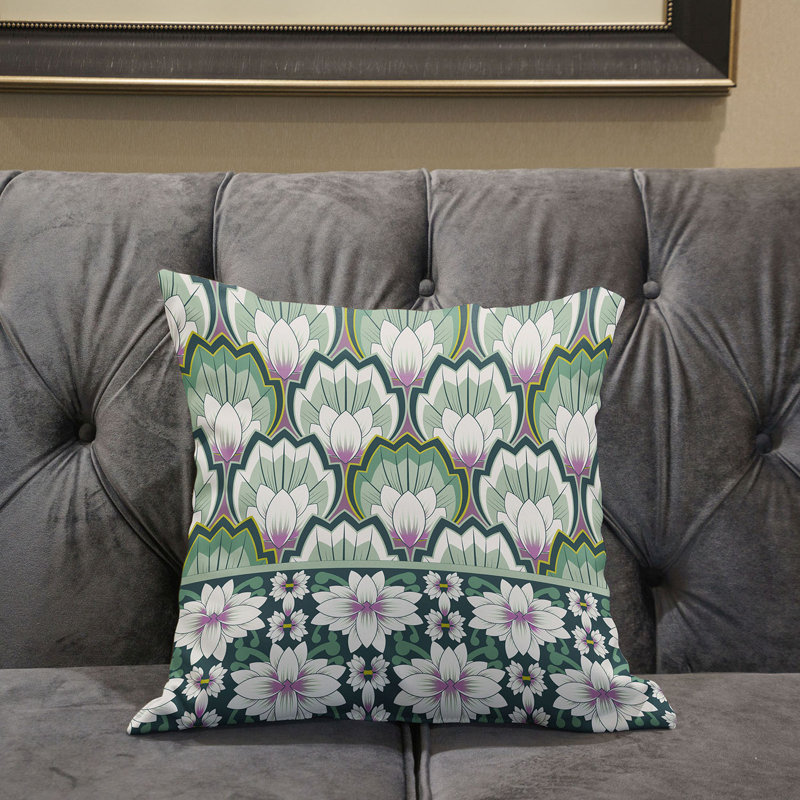 Green and Pink Faux Suede Floral Throw Pillow 16x16