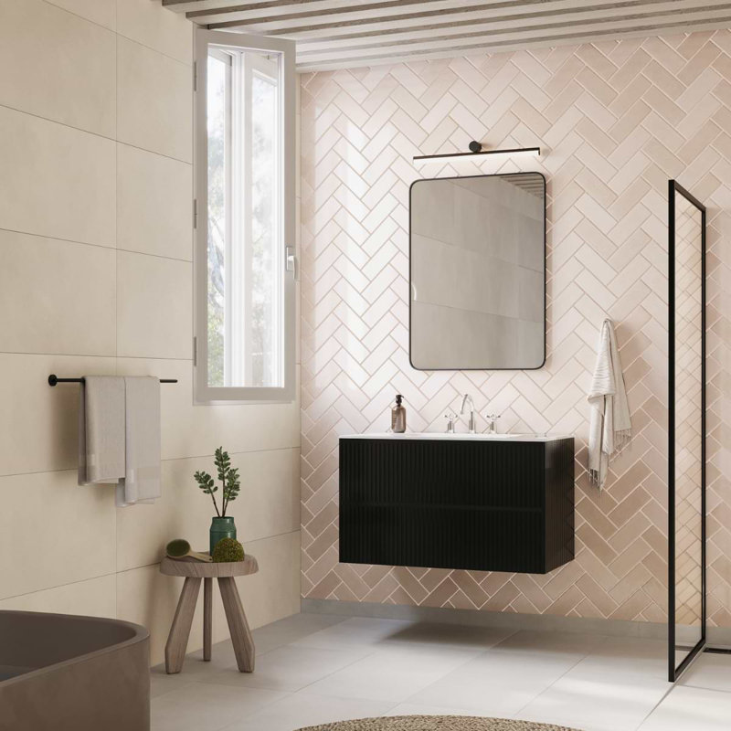 Linear 30" Wall Mounted Single Bathroom Vanity with Top, Black, 36"