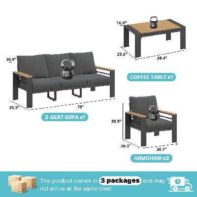 Aluminum Patio Conversation Set with Removable Cushions