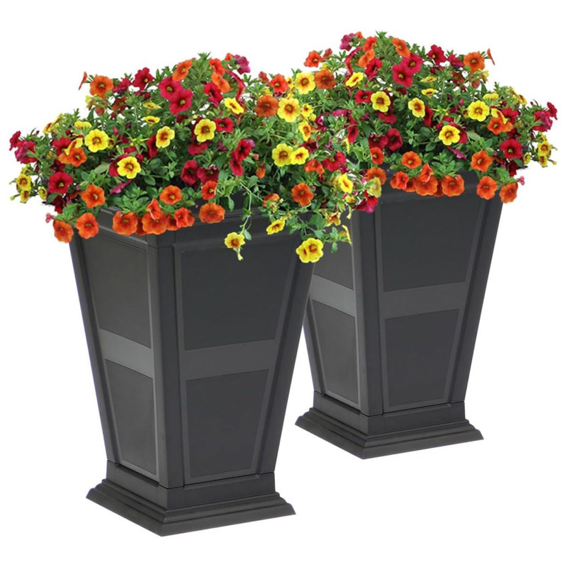FCMP Outdoor Modemmo Self-Watering Planter, Chelsea Pattern, Black, Set of 2