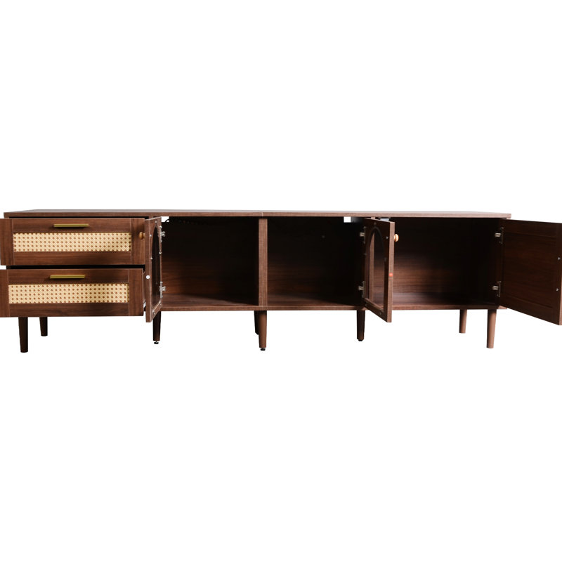 Meuble télé 80 po avec rangement, planches pour le salon, la chambre à coucher, la console de cinéma maison compatible brun foncé, 3 armoires et 2 tiroirs, décor moderne et rangement dissimulé