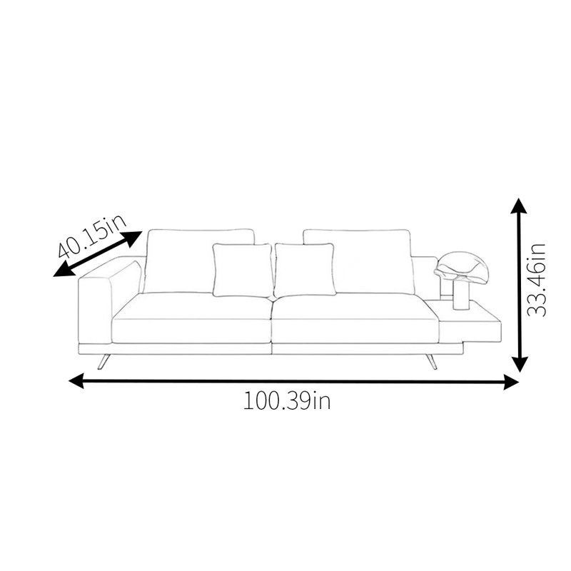 Canapé droit en lin et coton, H 33,46 po x l 88,58 po x P 40,15 po, 2