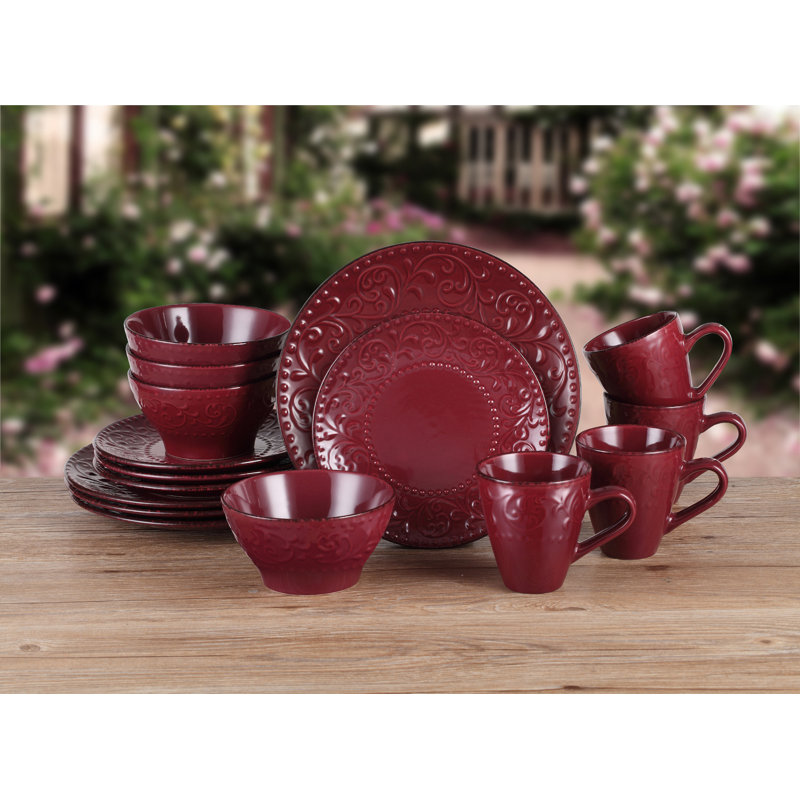 Service de table en grès 16 pièces Lorren Home Trends Lorren, service pour 4, Merlot