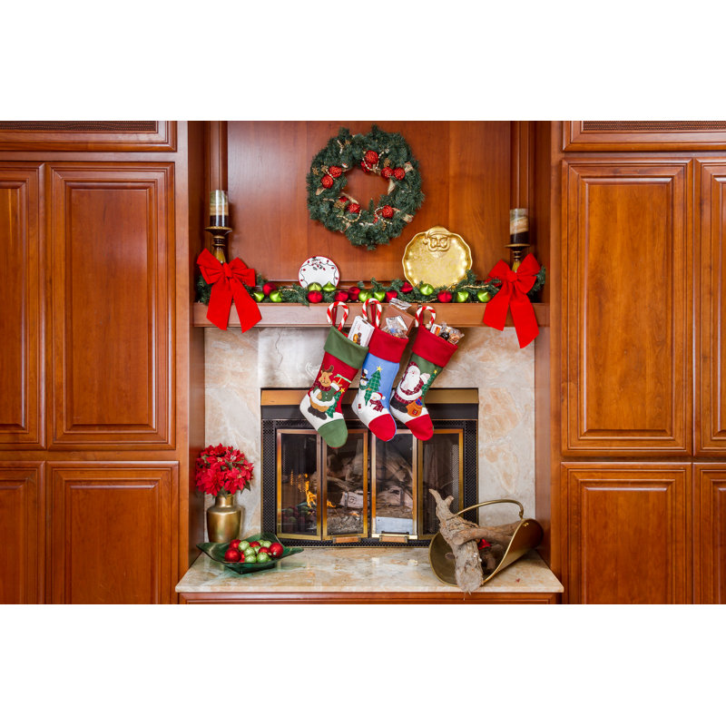 17.5" Embroidered Christmas Stocking Set