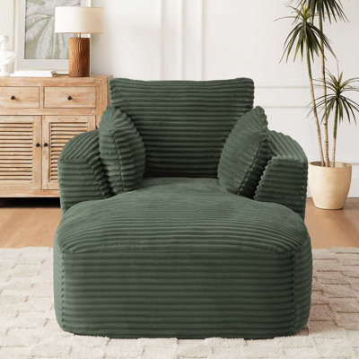 45.3" Indoor Striped Corduroy Chaise Lounge Arm Chair, Compressible Single Sleeper Sofa