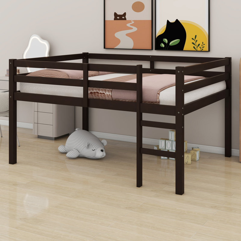 Lit mezzanine en bois avec échelle, Espresso