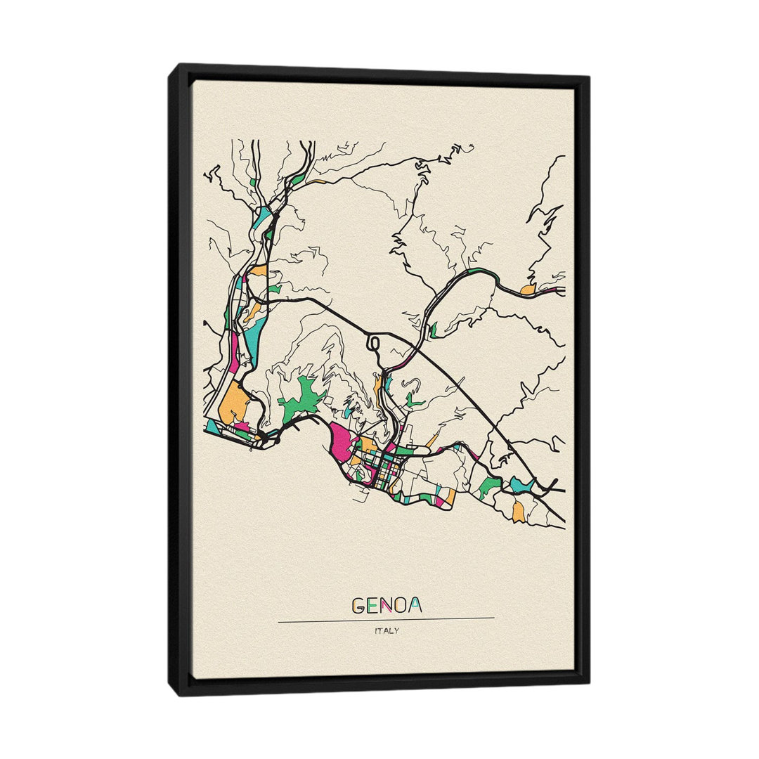 Gerahmtes Leinwandbild Genoa, Italy Map von Ayse Deniz Akerman