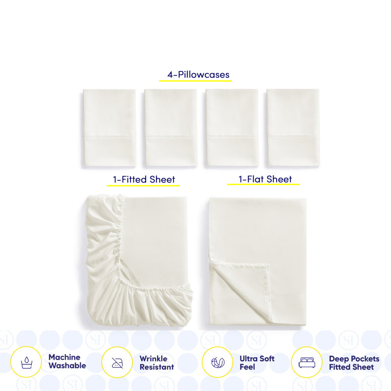 Luxurious Soft Microfiber Sheet Set with Bonus Pillowcases, Ivory, RV Short Queen Sheet Set with 4 Pillowcases