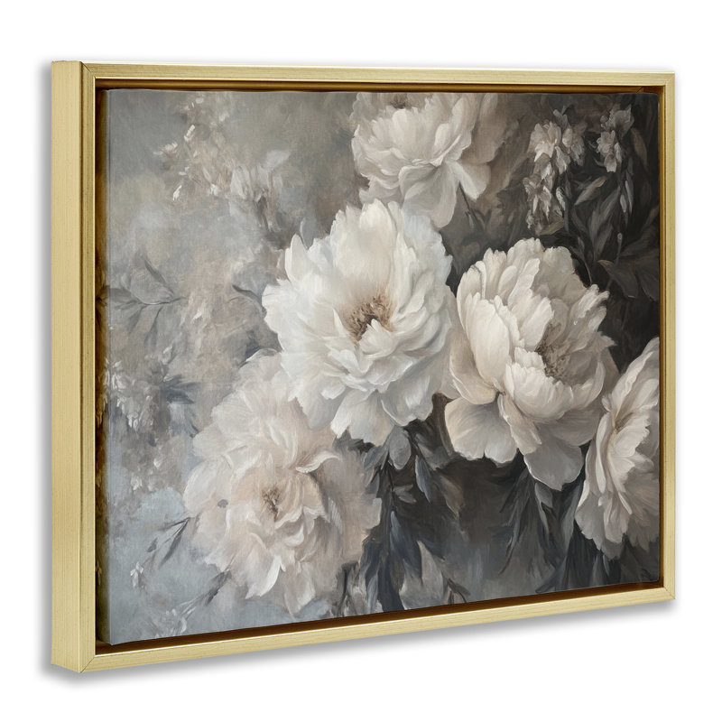  "White Florals", art mural rétro par Petal Prints Design, H 17 po x l 21 po, Cadre flottant métallique doré