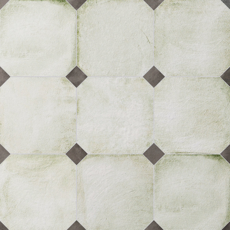 Laverton Octagon W/Taco 7-7/8 In. X 7-7/8 In. Porcelain Floor And Wall Tile, Light Beige/Dark Gray