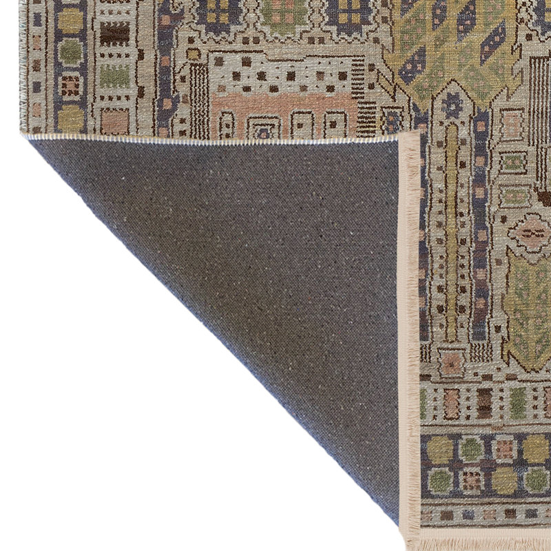 Tapis décoratif rétro à motif traditionnel beige, Rectangle 4 pi 7,12 po x 6 pi 6,74 po