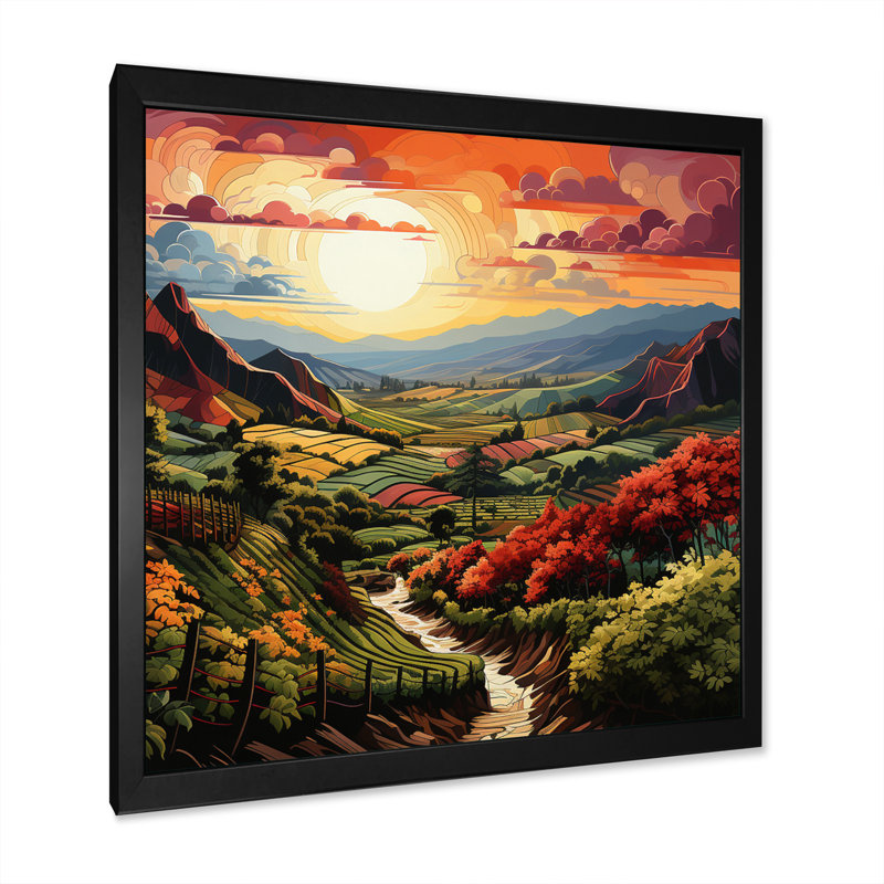 «Green Orange Vineyard Rows Of Ruby I», reproduction sur toile, H 30 po x l 30 po x P 1 po, Cadre photo noir simple
