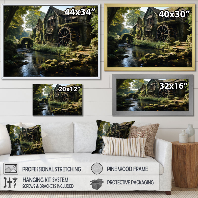 Green Brown Mill In The, reproduction d'art sur toile encadrée, Cadre simple noir, H 12 po x l 20 po x P 1 po