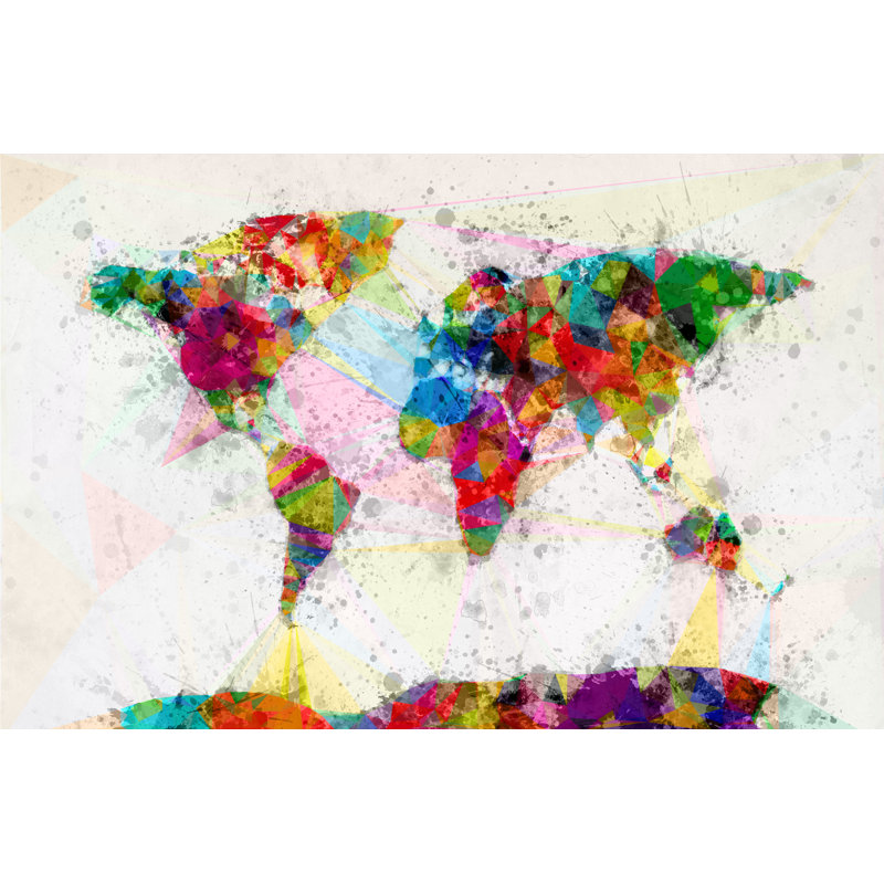 Colourful World Map - Wrapped Canvas Painting, 30cm H x 46cm W x 3.8cm D