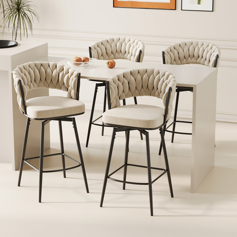 360°Swivel Bar Chairs Set Of 2, Equipped With Soft Cushioned Backrest Counter Stool, White