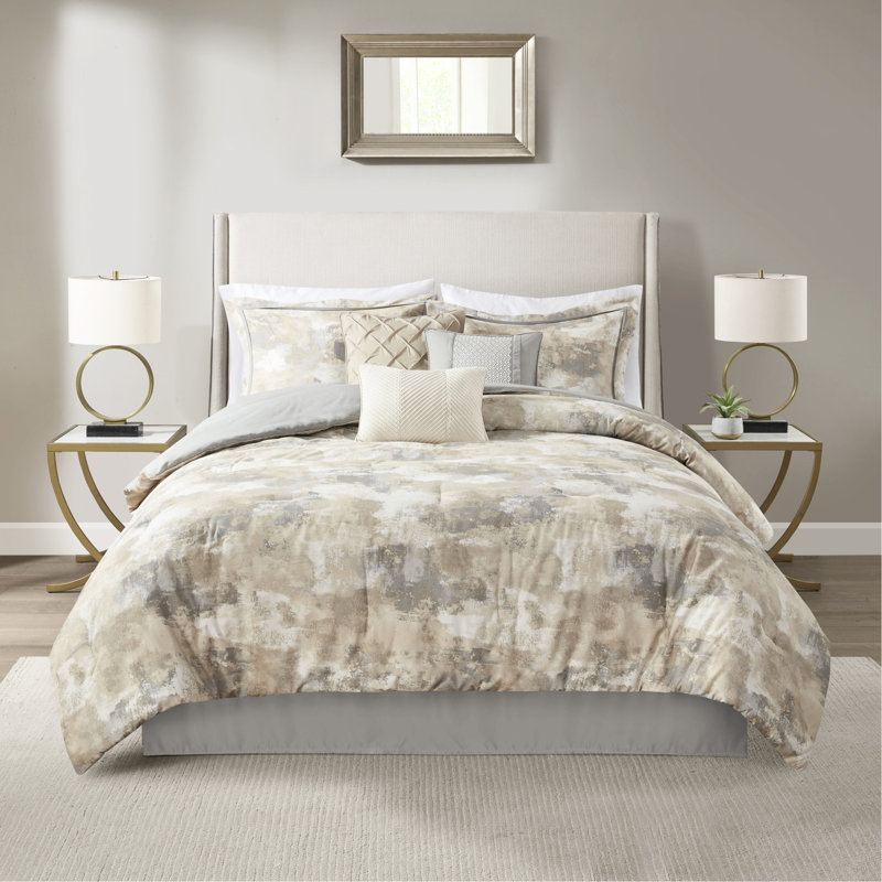 Édredon 7 pièces de luxe gris lavable à la machine