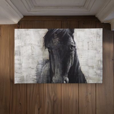 Black Horse Livingroom Gray Indoor Outdoor Door Mat - Decor