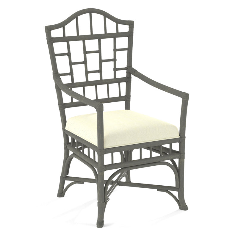 Chippendale Upholstered Arm Chair, Greystone, White Performance Fabric; 0851-94