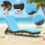 Chaise longue en osier avec dossier inclinable à 5 positions et roulettes, bleu ciel
