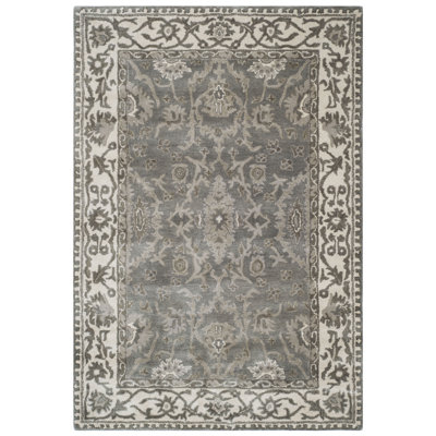 Tapis oriental crème / gris en laine de Nouvelle-Zélande touffeté à la main Colliers
