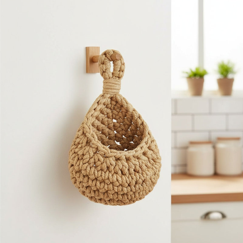 Wall Hanging Storage Basket Natural Hemp Rope Hand Woven Flower Pot Basket For Fruit Vegetable Potato Home Kitchen Container,s