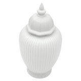 24" Antique White Ridged Temple Jar