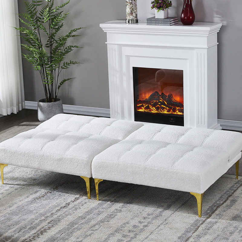 Causeuse, canapé-lit, canapé-lit, canapé convertible, canapé inclinable Hepler, Tissu blanc