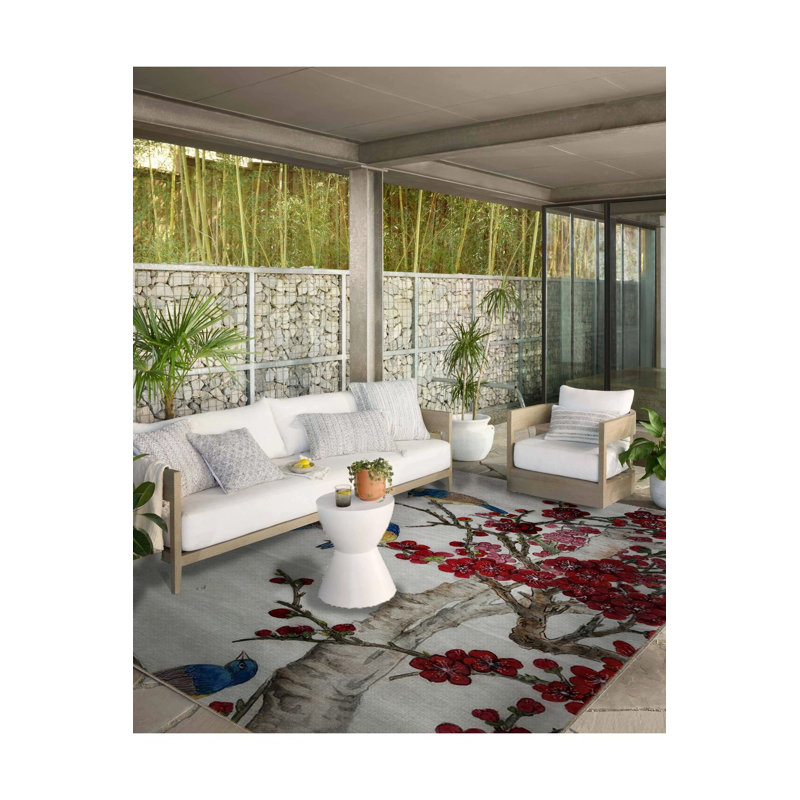 Tapis décoratif lavable à la machine moderne à branches fleuries et oiseaux bleus