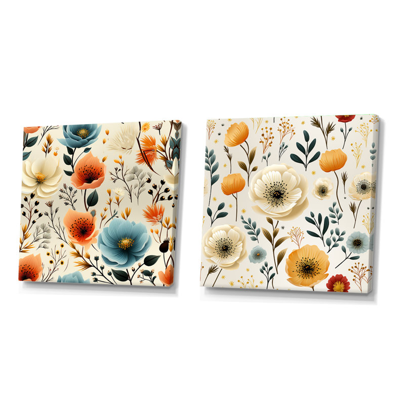 Ludivine - Ensemble de 2 collages carrés floraux, Toile tendue, H 36 po x l 73 po