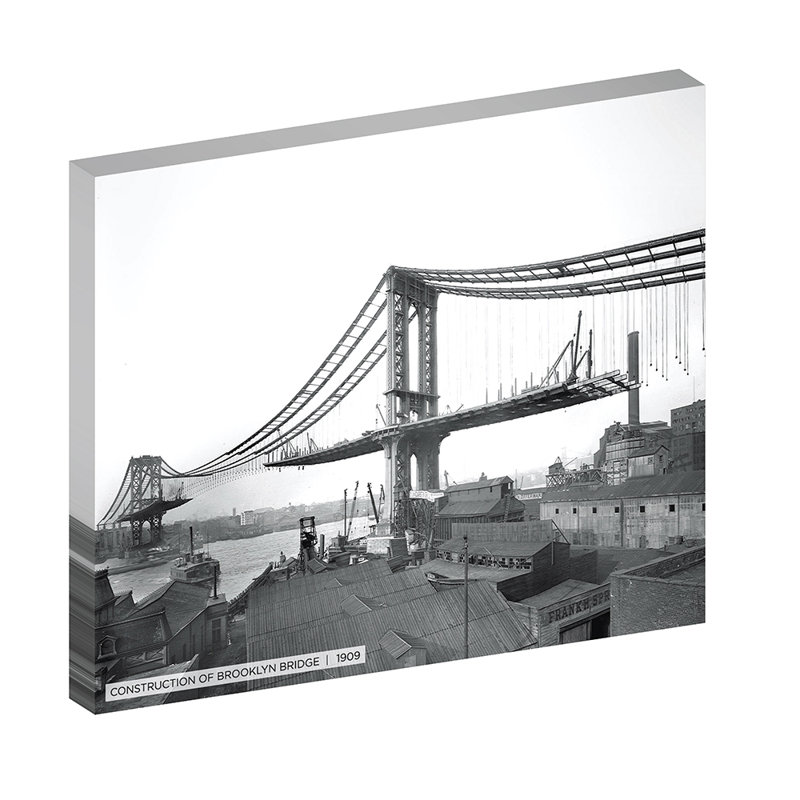 Construction of Brooklyn Bridge, Historic New York - reproduction de photo sur toile tendue, H 20 po x l 24 po x P 1,5 po