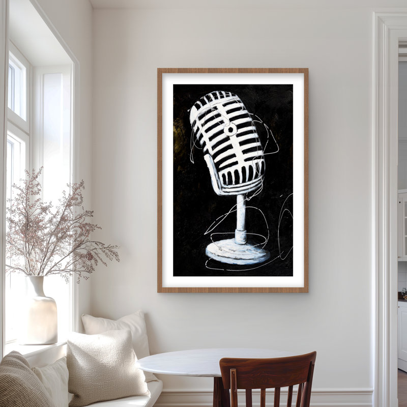 Microphone - «Man Cave», reproduction matte encadrée pour la décoration intérieure, H 36 po x l 24 po, Brun