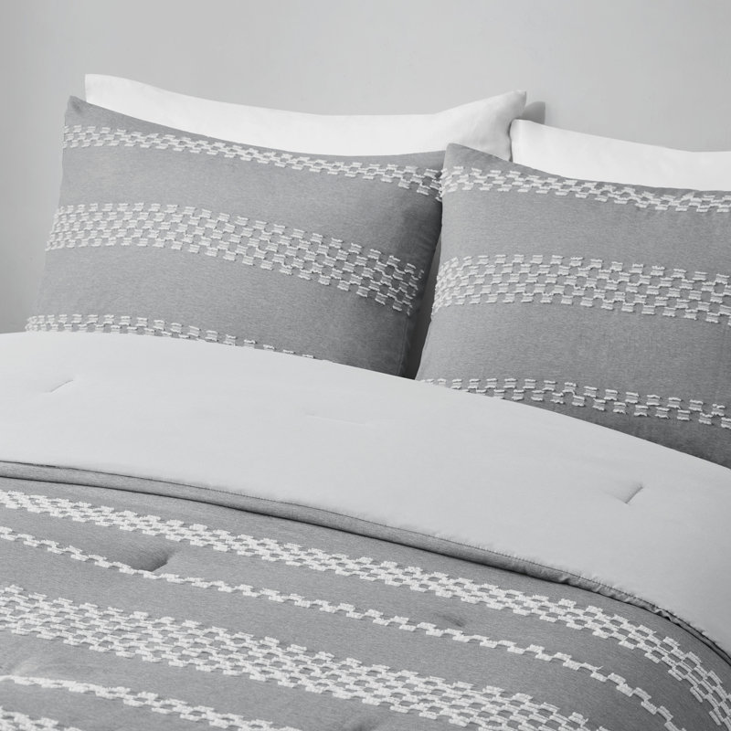Gray Full Microfiber Jacquard Comforter Set with Shams