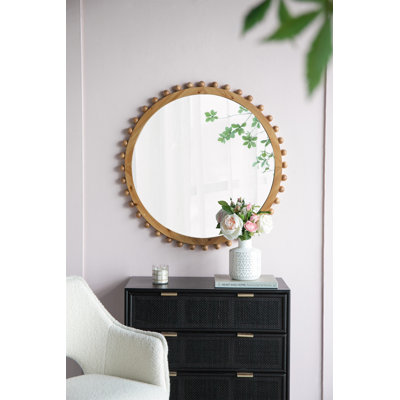 D34 "Miroir rond en bois avec cadre perlé