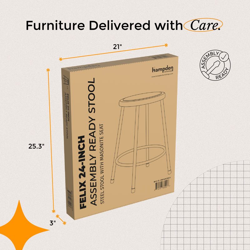 Tabouret en acier Felix, prêt à assembler, Gris, Brun / gris, Hauteur du comptoir (siège d'une hauteur de 24 po