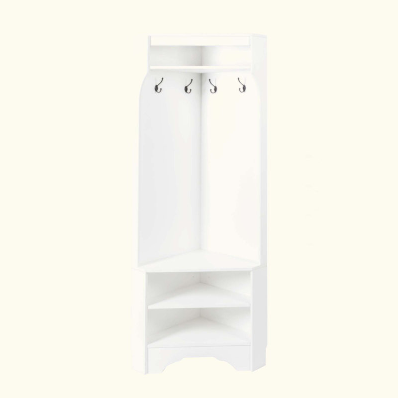 Minimalist Corner Hall Tree With Shoe Bench, Versatile Entryway Coat Rack With 4 Hooks, Corner Cabinet With Adjustable Shelf For Hallway, Living Room