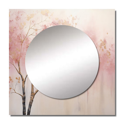 Cornelle - Minimalism Pink And Gold Forest II Forest Large Square Mirror For Wall Art Decor