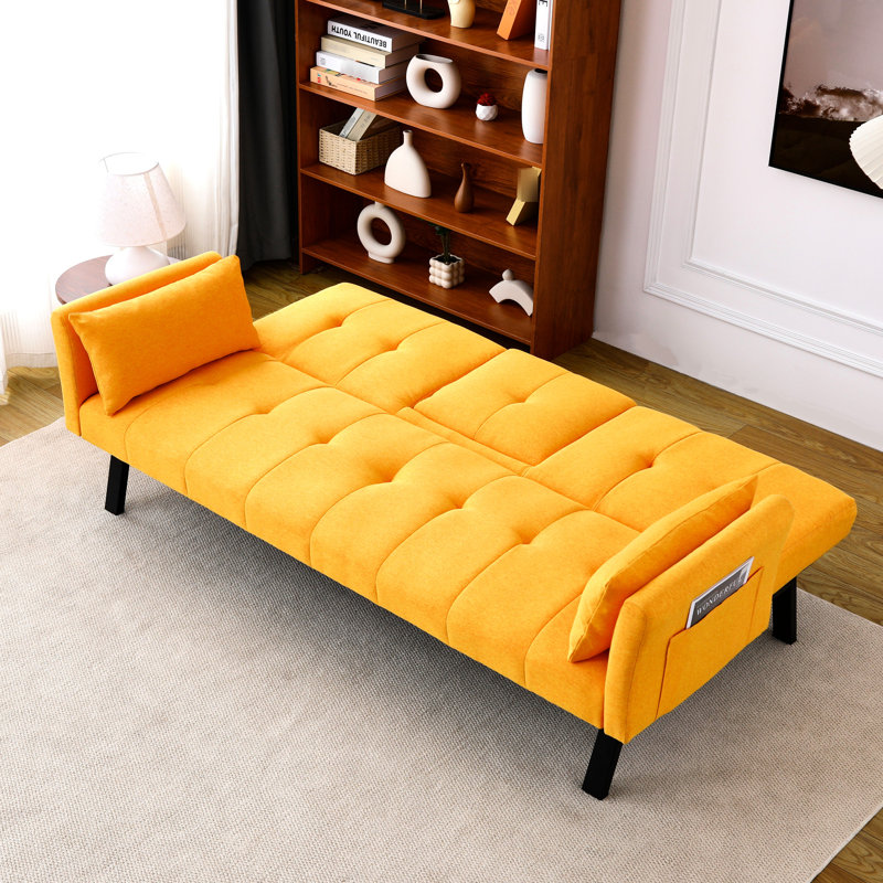 Lit pliant en coton et en lin de 70 pouces, avec rangement central pour porte-gobelets, 2 places, pour les petites maisons, accoudoirs idéaux