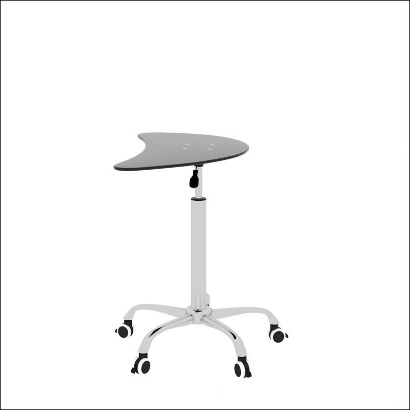 Adjustable Height Tempered Glass Table Desk Table With Lockable Wheels, Black