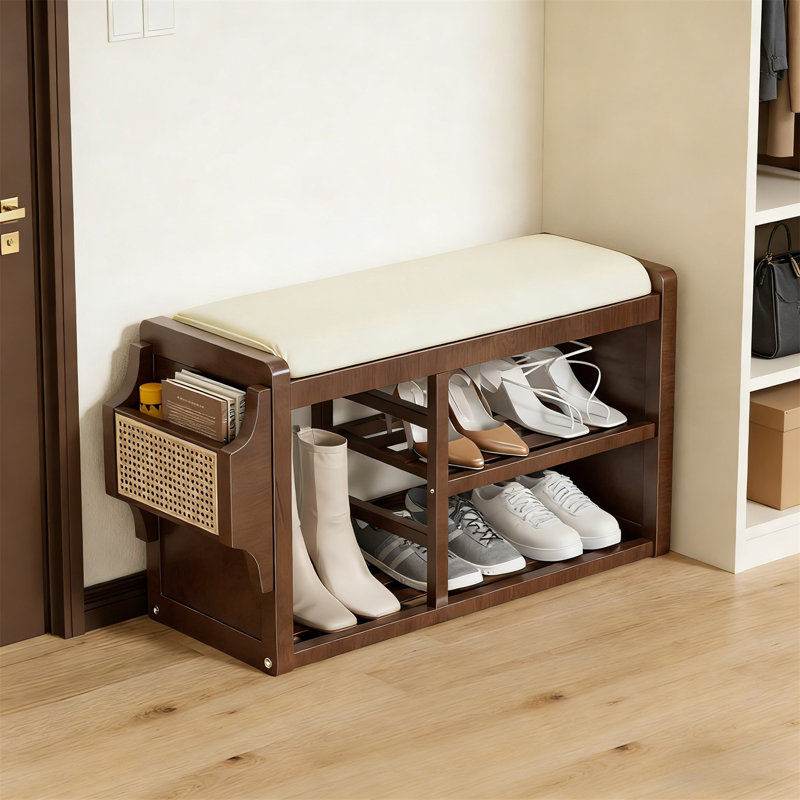 Premium Wooden Shoe Cabinet For Home, Walnut, 18.9" H x 36.2" W x 12.6" D