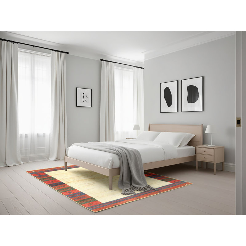 Tapis contemporain beige / orange / rouge, Rectangle 5 pi x 7 pi